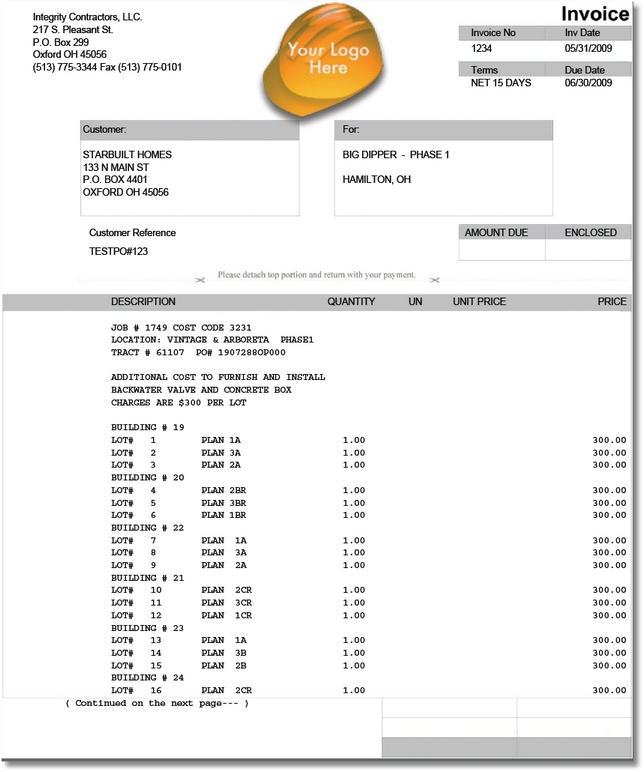 Sample Invoice Page 1, PDF Format (Print to Screen Option)