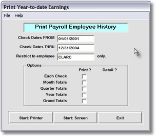 Print Employee Earnings Query