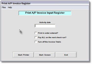 Print A/P Invoice Register & Update