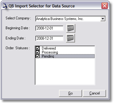 QB Import Selector in use with an osCommerce site